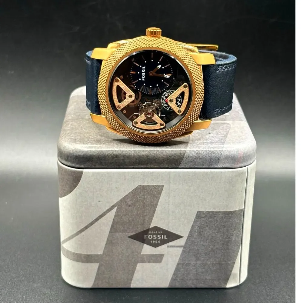 Fossil ME1158 Machine Twist Hybrid Rose Gold Blue Leather Men's Watch 45mm